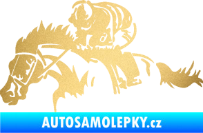 Samolepka Kůň 075 levá závod s jezdcem, dostihy zlatá metalíza