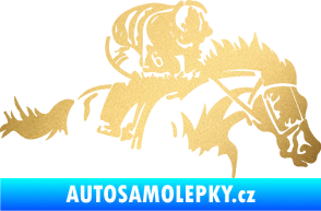 Samolepka Kůň 075 pravá závod s jezdcem, dostihy zlatá metalíza