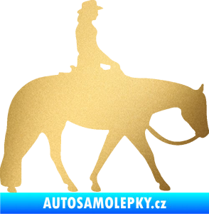Samolepka Kůň 082 pravá kovbojka na koni zlatá metalíza