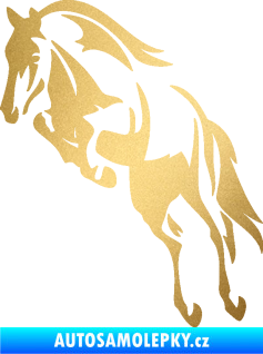 Samolepka Kůň 099 levá ve skoku na zadních zlatá metalíza