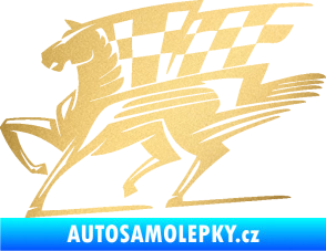 Samolepka Kůň racing 001 levá se šachovnicí zlatá metalíza