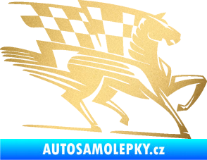 Samolepka Kůň racing 001 pravá se šachovnicí zlatá metalíza