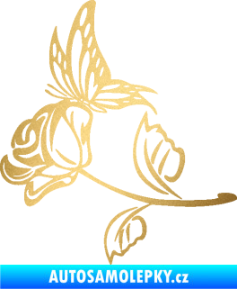 Samolepka Květina dekor 030 levá růže s motýlkem zlatá metalíza