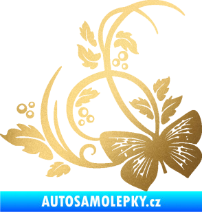 Samolepka Květina dekor 046 levá motýl zlatá metalíza