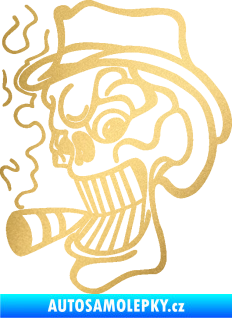 Samolepka Lebka 020 levá crazy s cigaretou zlatá metalíza