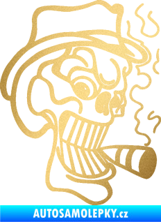 Samolepka Lebka 020 pravá crazy s cigaretou zlatá metalíza