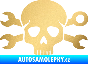 Samolepka Lebka 030 pravá mechanik zlatá metalíza