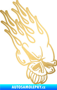 Samolepka Lebka 041 pravá v plamenech zlatá metalíza