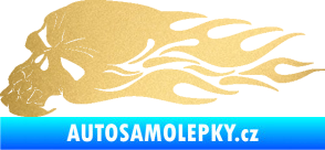 Samolepka Lebka 050 levá v plamenech zlatá metalíza
