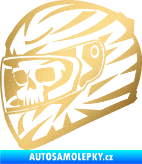 Samolepka Lebka s motohelmou 001 levá zlatá metalíza