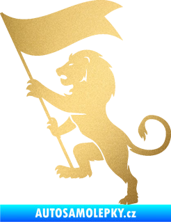 Samolepka Lev heraldika 005 levá s praporem zlatá metalíza