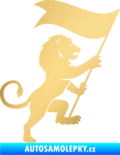 Samolepka Lev heraldika 005 pravá s praporem zlatá metalíza