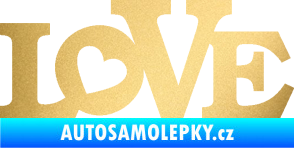 Samolepka Love 002 nápis se srdíčkem zlatá metalíza