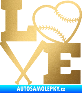 Samolepka Love baseball zlatá metalíza