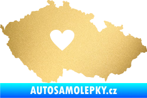 Samolepka Mapa České republiky 002 srdce zlatá metalíza