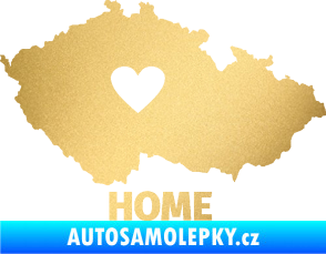 Samolepka Mapa České republiky 004 home zlatá metalíza