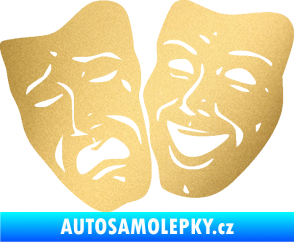 Samolepka Masky tváře 001 levá veselý a smutný zlatá metalíza