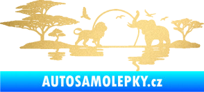 Samolepka Motiv Afrika levá -  zvířata u vody zlatá metalíza