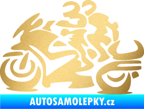 Samolepka Motorkář 009 levá se spolujezdcem zlatá metalíza