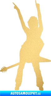 Samolepka Music 016 levá rockerka s kytarou zlatá metalíza