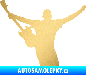 Samolepka Music 024 levá kytarista rocker zlatá metalíza