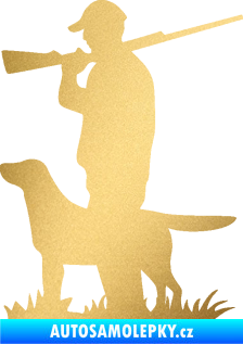 Samolepka Myslivec 005 levá se psem na lovu zlatá metalíza