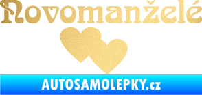Samolepka Novomanželé 001 nápis se srdíčky zlatá metalíza