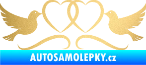 Samolepka Novomanželé 002 holubičky se srdíčky zlatá metalíza