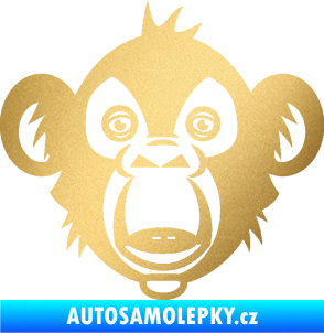 Samolepka Opice 003  hlava šimpanze zlatá metalíza
