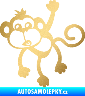 Samolepka Opice 005 levá visí za ruku zlatá metalíza