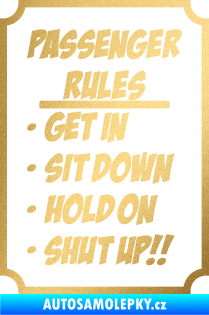 Samolepka Passenger rules nápis pravidla pro cestující zlatá metalíza