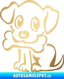 Samolepka Pes 076 levá štěnátko s kostičkou zlatá metalíza