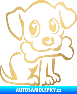 Samolepka Pes 076 pravá štěnátko s kostičkou zlatá metalíza