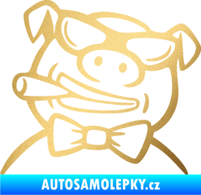 Samolepka Prase 005 levá s doutnikem zlatá metalíza
