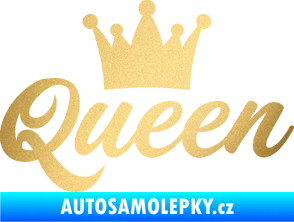 Samolepka Queen nápis s korunou zlatá metalíza