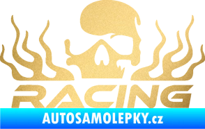 Samolepka Racing nápis s lebkou levá zlatá metalíza