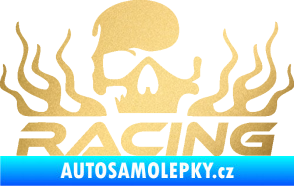 Samolepka Racing nápis s lebkou pravá zlatá metalíza