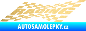 Samolepka Racing nápis v šachovnici zlatá metalíza