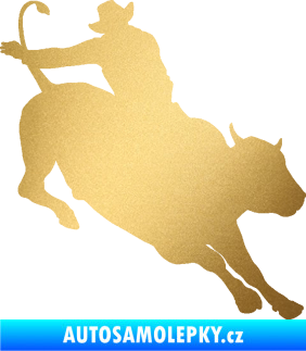 Samolepka Rodeo 001 pravá  kovboj s býkem zlatá metalíza