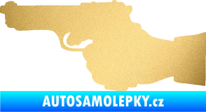 Samolepka Ruka s pistolí 001 levá ruce vzhůru zlatá metalíza