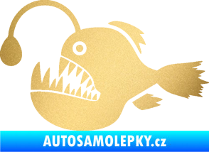 Samolepka Ryba 022 levá mořský ďas s lampičkou zlatá metalíza