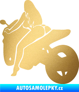 Samolepka Sexy žena na motorce levá zlatá metalíza