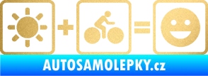 Samolepka Slunce + kolo = veselý smajlík vyjížďka na kole zlatá metalíza