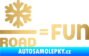 Samolepka Snow road fun nápis s vločkou zlatá metalíza