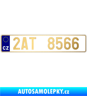 Samolepka SPZ s EU neodrazkový podklad zlatá metalíza