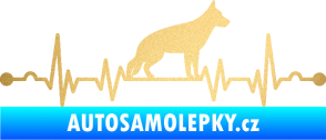 Samolepka Srdeční tep 014 pravá německý ovčák zlatá metalíza