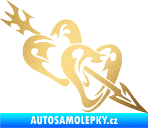 Samolepka Srdíčka 001 pravá se šípem zlatá metalíza