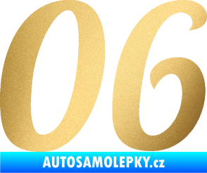 Samolepka Startovní číslo 06 typ 3 zlatá metalíza