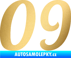 Samolepka Startovní číslo 09 typ 3  zlatá metalíza