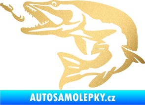 Samolepka Štika 005 levá s návnadou zlatá metalíza